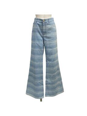 Chanel Jeans M Light Blue Full Length Border Lame Cotton 38